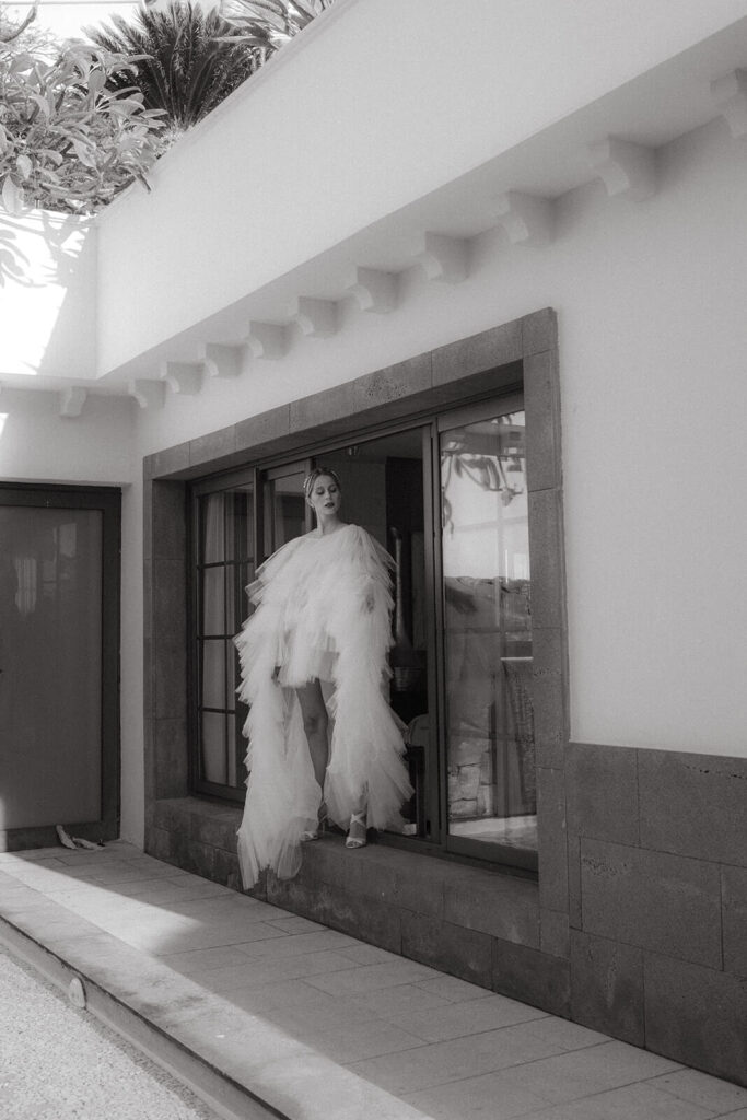 Beautiful Tenerife, Spain luxury wedding with bride wearing Kaviar Gauche dress.