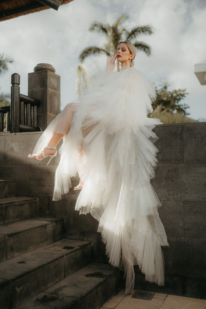 Beautiful Tenerife, Spain luxury wedding with bride wearing Kaviar Gauche dress.